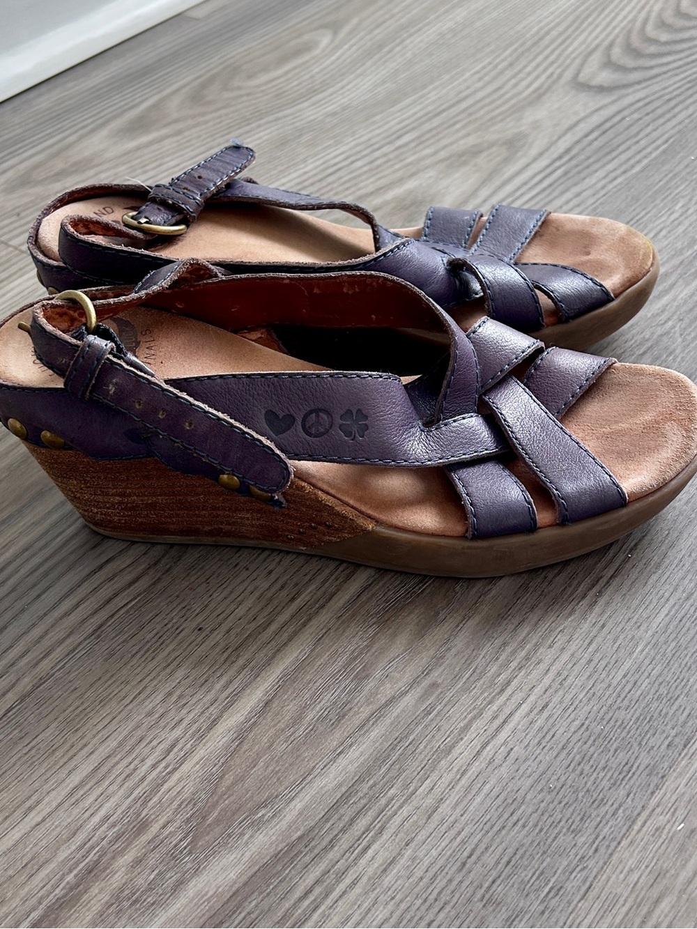 Lucky Brand Women's Navy Blue Leather Slingback Wedge Sandals